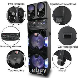 Bluetooth Speaker Trolley Rechargable Dual 10 Woofer Party FM Karaok DJ LED AUX