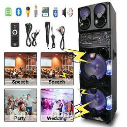 Bluetooth Speaker Trolley Rechargable Dual 10 Woofer Party FM Karaok DJ LED AUX