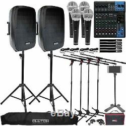 Complete DJ Party Karaoke System w Speakers, Mixer, Microphones & Stands 4 Pack