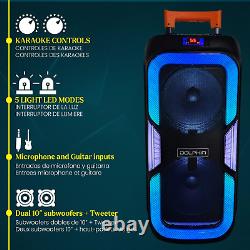 Dolphin SP-1060RBT Dual 10 Rechargeable Bluetooth Portable Speaker withLED Lights