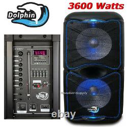 Dolphin SP-212RBT Rechargeable Bluetooth Party Speaker System Dual 12 3600 Watt