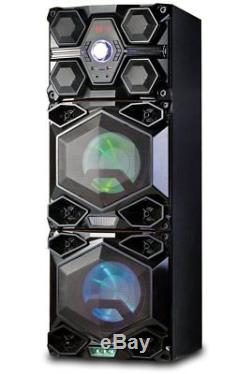 Dolphin SP-808BT Dual 8 Inch Party Speaker with Lights, Bluetooth, and FM Radio