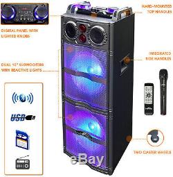 Double 10 Subwoofer Bluetooth Party Speaker W Reactive Lights & Remote