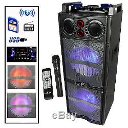 Double 10 Subwoofer Bluetooth Portable Karaoke Party Speakers Remote MIC Lights
