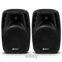 Dual 10 1600W Powered Bluetooth Mic Speaker Speakers For Home Party Wedding US
