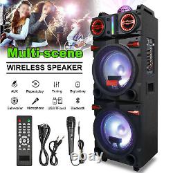 Dual 10 Bluetooth FM Speaker Party Subwoofer LED Light With Microphone Remote