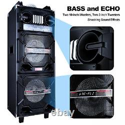 Dual 10'' Bluetooth Party Speaker Loud Heavy Bass Stereo WithMIC LED AUX Remote
