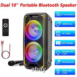 Dual 10 Bluetooth Party Speaker with Neon LED Lights Mic DJ Karaoke System Loud