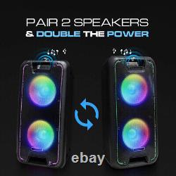 Dual 10 Bluetooth Party Speaker with Neon LED Lights Mic DJ Karaoke System Loud