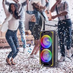 Dual 10 Bluetooth Party Speaker with Neon LED Lights Mic DJ Karaoke System Loud