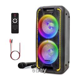 Dual 10 Bluetooth Party Speaker with Neon LED Lights Mic DJ Karaoke System Loud