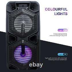 Dual 10 Bluetooth Speaker Trolley Rechargable Woofer Party FM Karaok DJ LED AUX