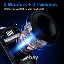 Dual 10'' HIFI Bluetooth Speaker Subwoofer Audio Disco Party Loud With Mic LED