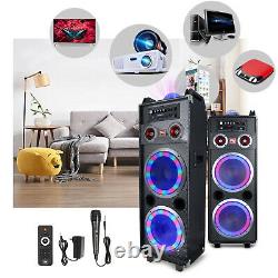 Dual 10 Portable Bluetooth PA DJ Party Speaker LED Lights Karaoke Subwoofer AUX