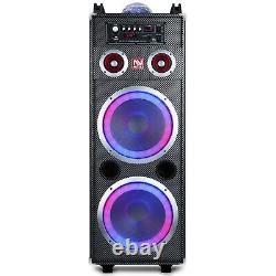 Dual 10 Portable Bluetooth PA DJ Party Speaker LED Lights Karaoke Subwoofer AUX