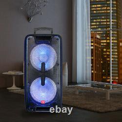 Dual 10'' Portable Bluetooth Rechargeable Party Speaker Mic Remote Control LED