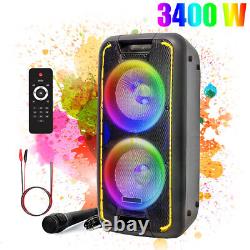 Dual 10 Portable Bluetooth Speaker 3400W Party DJ Heavy Bass Sound System withMic