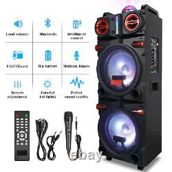 Dual 10'' Portable Bluetooth Speaker Heavy Bass Sound System Party with Mic&Remote