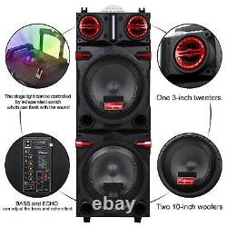 Dual 10'' Portable Bluetooth Speaker Heavy Bass Sound System Party with Mic&Remote