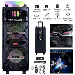 Dual 10 Portable Bluetooth Speaker Rechargeable Party DJ Karaoke LED AUX + Mic