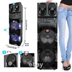 Dual 10'' Portable Bluetooth Subwoofer Speaker Heavy Bass Karaok Machine FM TF