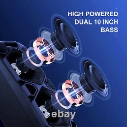 Dual 10'' Portable FM Bluetooth LED Party Speaker Heavy Bass Stereo WithMIC Remote