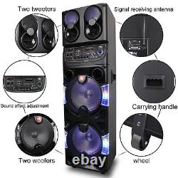 Dual 10'' Portable LED Subwoofer Bluetooth Party Speaker Systerm Karaok FM Mic