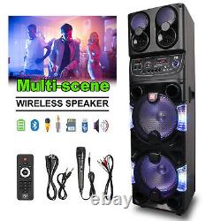 Dual 10'' Portable Subwoofer Bluetooth Party Speaker USB FM Radio Karaok LED Mic