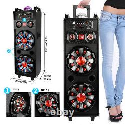 Dual 10 Rechargeable Powered Bluetooth Party Speaker Stereo System + Microphone