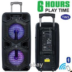 Dual 10 SubWoofer Portable FM Bluetooth Party Speaker Heavy Bass Sound With Mic