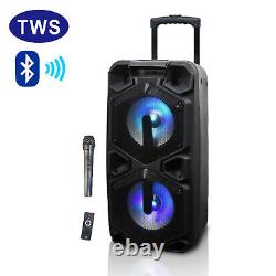 Dual 10 SubWoofer Portable FM Bluetooth Party Speaker Heavy Bass Sound With Mic