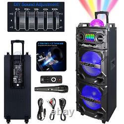 Dual 10 SubWooter Bluetooth Speaker Party Hi-Fi Sound System LED Mic Remote FM