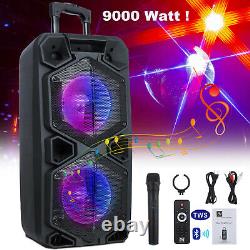 Dual 10'' Subwoofer 9000W Portable BT Party Speaker LED Heavy Bass FM USB Mic