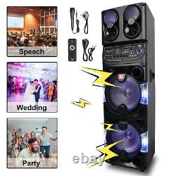 Dual 10 Subwoofer Bluetooth Portable Party FM Speaker With Mic LED Remote USB/SD