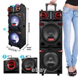 Dual 10 Subwoofer Bluetooth Speaker 4500W Rechargable Party withLED FM Karaok DJ