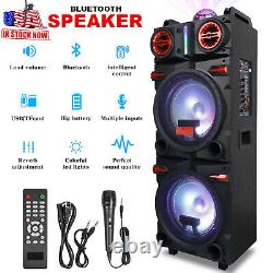 Dual 10 Subwoofer Bluetooth Speaker Rechargable DJ FM Party Karaok WithMic Remote