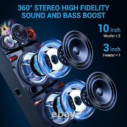 Dual 10 Subwoofer Bluetooth Speaker Rechargable DJ FM Party Karaok WithMic Remote