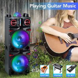 Dual 10 Subwoofer Bluetooth Speaker Rechargable DJ FM Party Karaok WithMic Remote