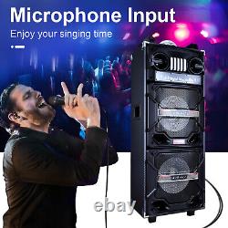 Dual 10 Subwoofer Portable Bluetooth Party Speaker DJ Karaoke System WithMic US