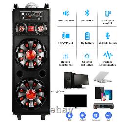 Dual 10 Subwoofer Portable Bluetooth Party Speaker DJ PA Karaoke LED System Mic