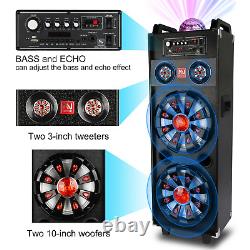 Dual 10 Subwoofer Portable Bluetooth Party Speaker DJ PA Karaoke LED System Mic