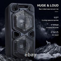 Dual 10 Subwoofer Portable Bluetooth Party Speaker DJ PA Karaoke System LED Mic