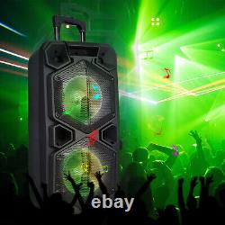 Dual 10 Subwoofer Portable Bluetooth Party Speaker System DJ PA LED Karaoke Mic
