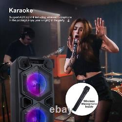 Dual 10 Subwoofer Portable Bluetooth Party Speaker System With LED Mic Remote