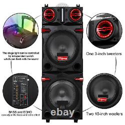 Dual 10 Subwoofer Portable Bluetooth Party Speaker with LED Lights Mic Remote USA