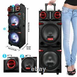 Dual 10 Woofer 4500W Bluetooth Speaker Rechargable For Party FM Karaok DJ AUX