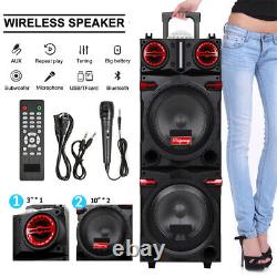 Dual 10 Woofer 9000W Bluetooth Speaker Rechargable For Party FM Karaok DJ AUX