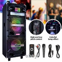 Dual 10'' Woofer BT Party Speaker FM AUX TF LED Light WithMIC Remote Rechargeable