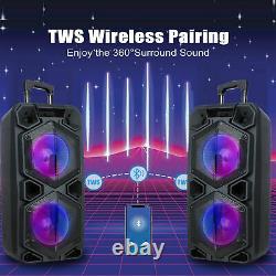 Dual 10 Woofer Portable FM Bluetooth Party Speaker Heavy Bass Sound With Mic US