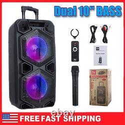 Dual 10 Woofer Portable FM Bluetooth Party Speaker Heavy Bass Sound with Mic USA